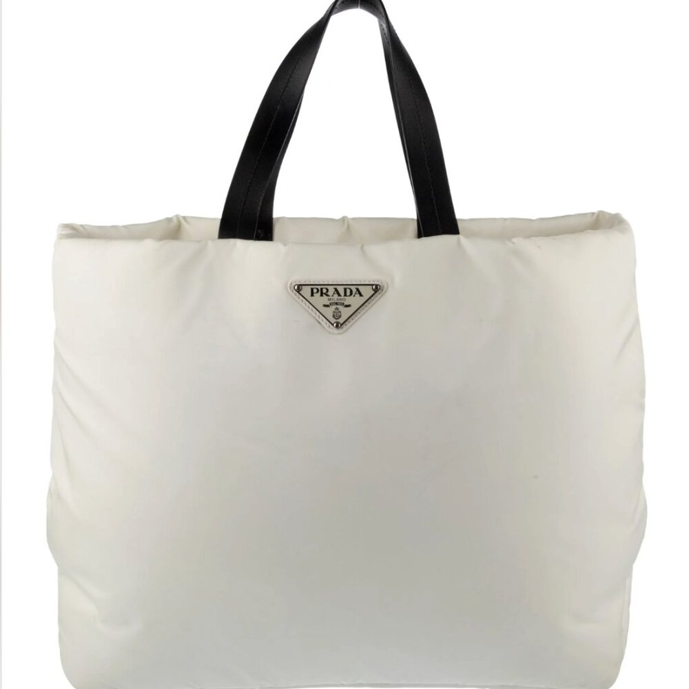 Prada Medium Calf-Trimmed Padded Tessuto Tote w/ Strap